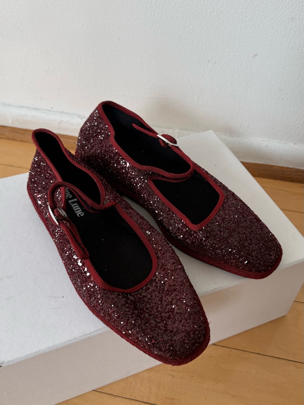 Sparkle Mary Jane Flats in Burgundy